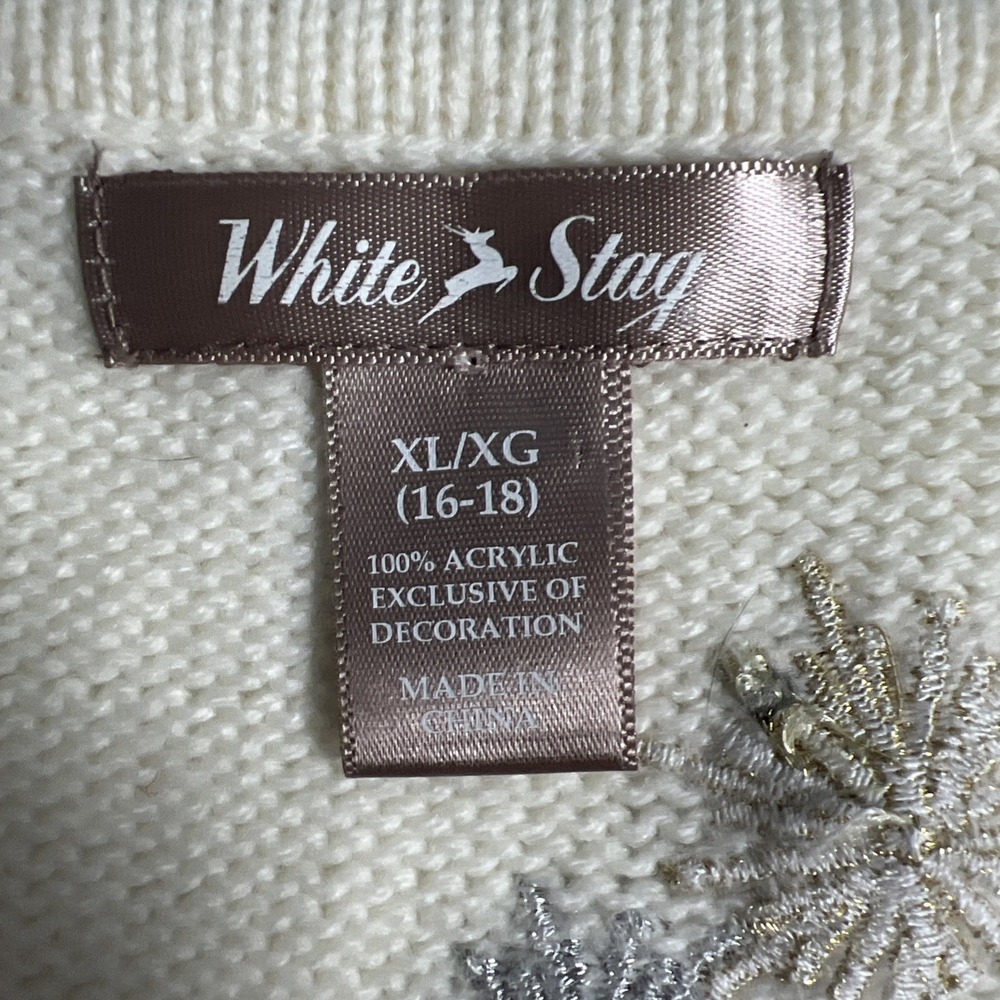 White‎ Stag Snowman XL Xmas Sweater Vest Polar Bear Metallic Silver Snowflake - Picture 3 of 8